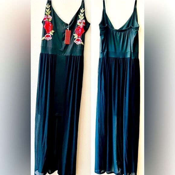 RED DOT BOUTIQUE 858 -Sheer Mesh Embroidery Chiffon Hi Low Maxi Dress Si… - Picture 2 of 10